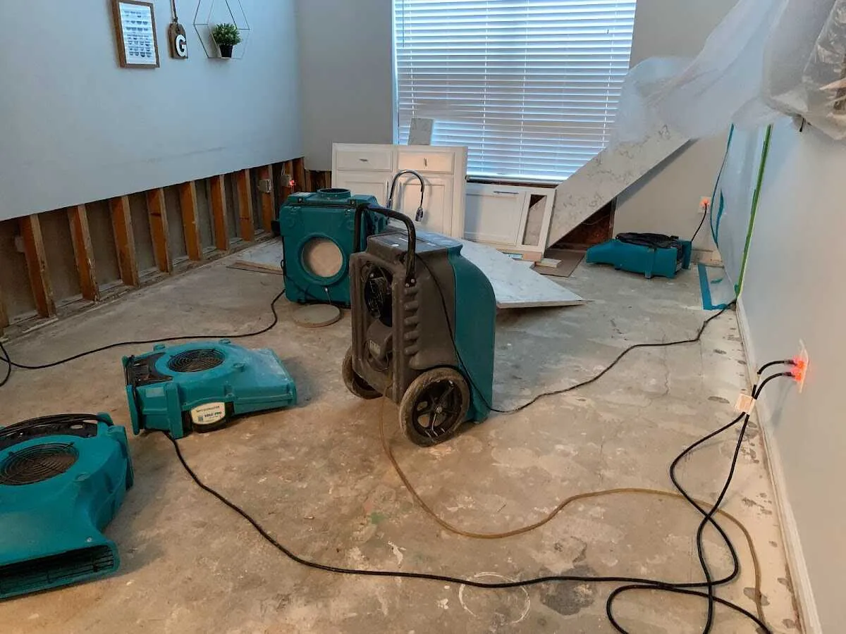 Dehumidifier in flood-cut room for Water Damage Restoration in Pascagoula