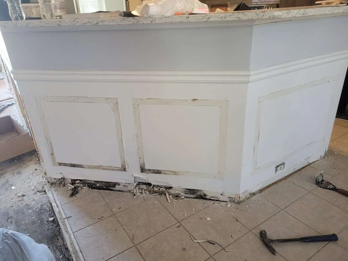 Water damage and mold on kitchen during Storm Damage Restoration in Pascagoula